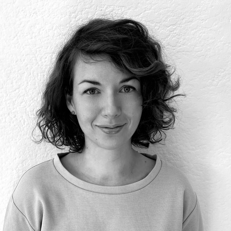 Black and white photo of Studio Manager, Lisa O'Kane