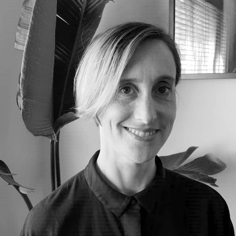 Black and white photo of Joanne Hutchinson