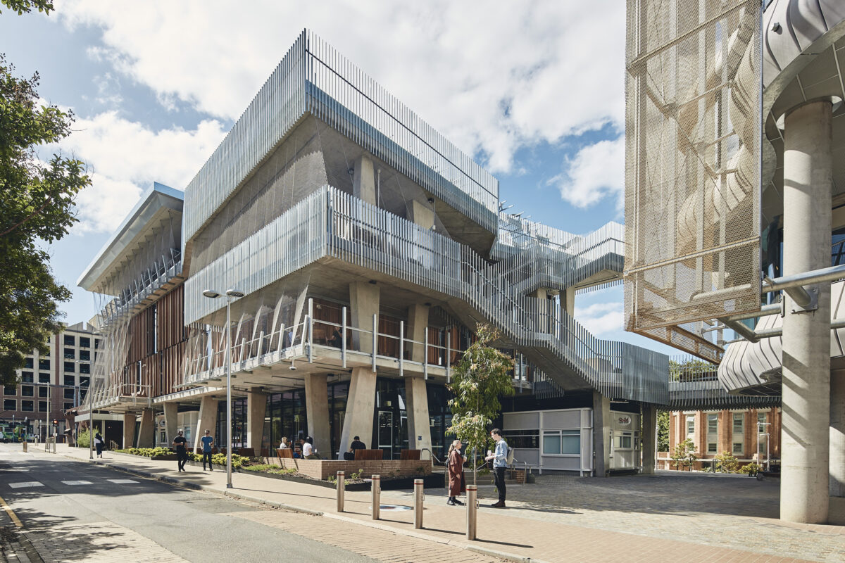 The Student Pavilion creates a vertical network of informal student learning in a natural setting