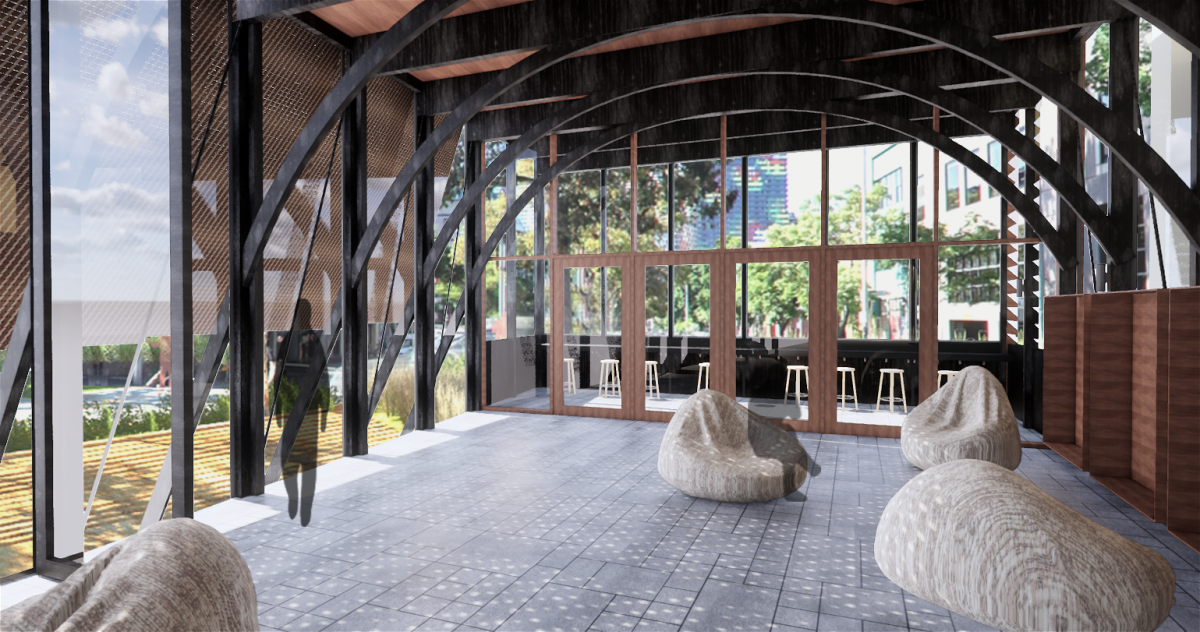 Looking south down Bouverie Street from within Murrup Barak